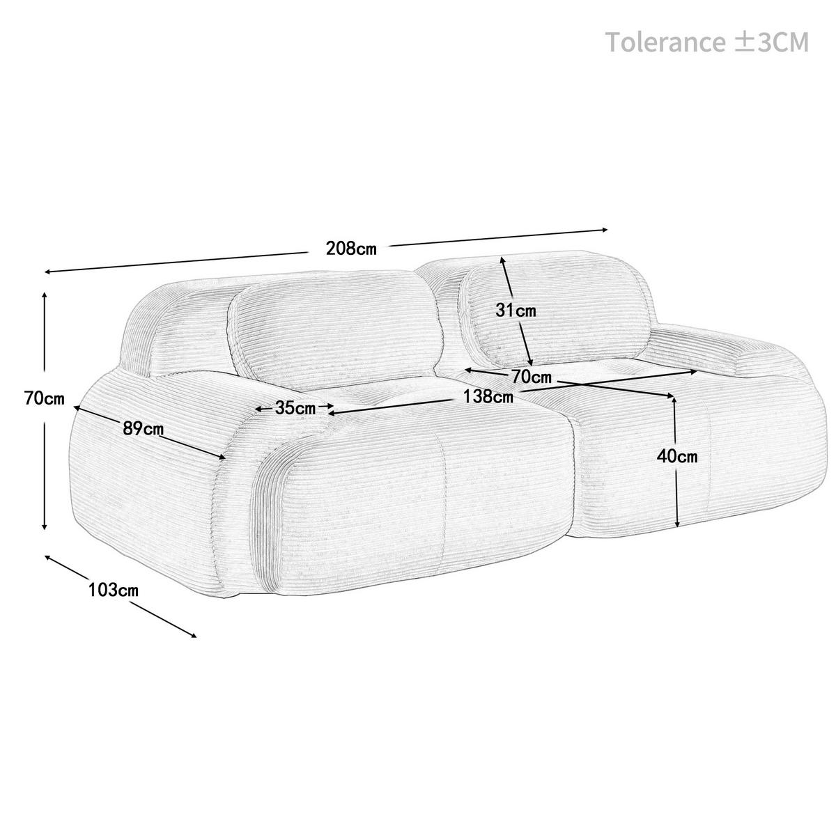 MODULARES Ecksofa rahmenlos mit geschwungenen Armlehnen und rutschfester Unterseite, Schwarz - Schwarz, Textil (208/103cm) - Redom