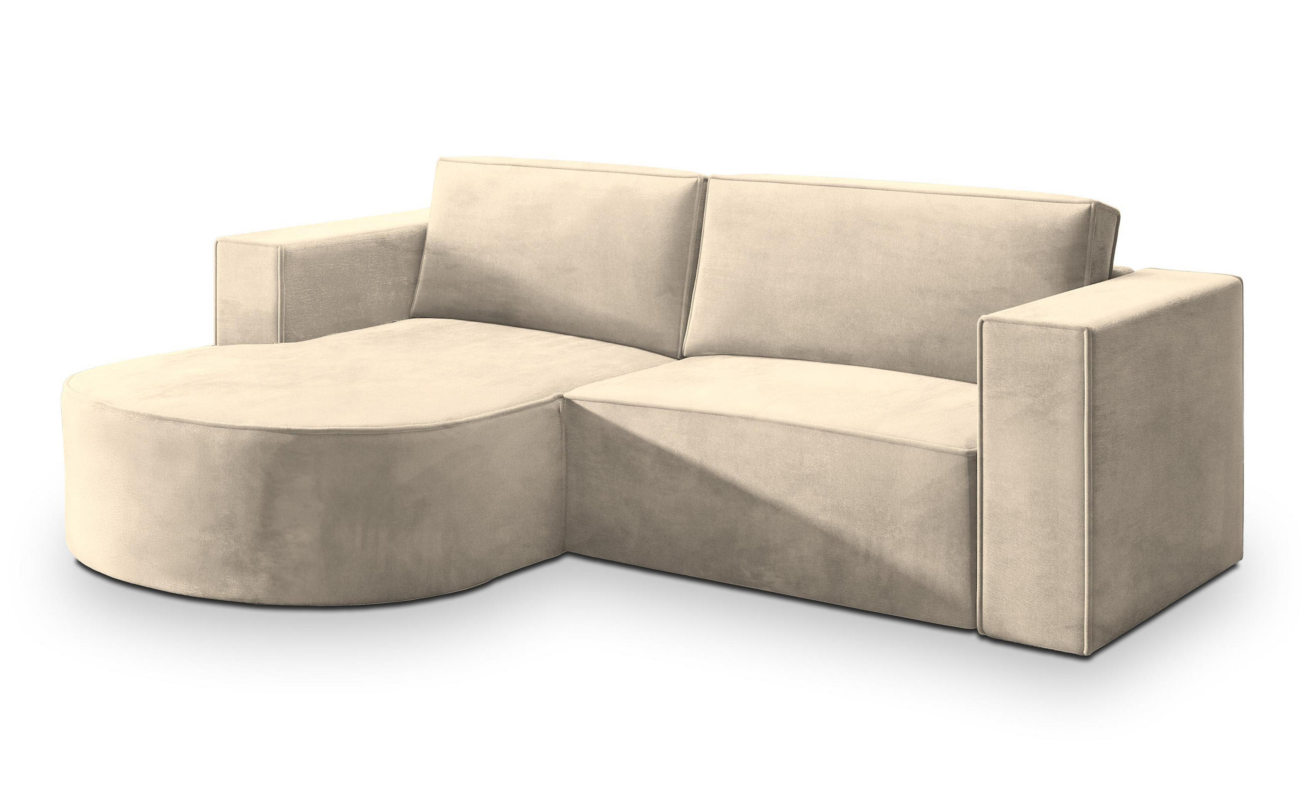 ECKSOFA SORELA M L-S Creme Velours-Stoff mit Schlaffunktion - Creme, Holz (263/174cm) - MASSENO
