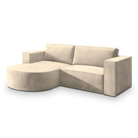 ECKSOFA SORELA M L-S Creme Velours-Stoff mit Schlaffunktion - Creme, Holz (263/174cm) - MASSENO