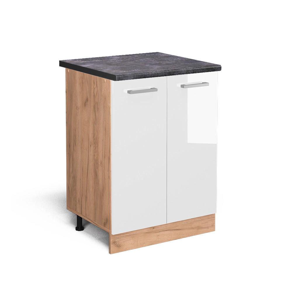 KÜCHENUNTERSCHRANK R-Line Weiß Hochglanz 60 cm, AP Anthrazit - Weiß Hochglanz/Eiche Wotan, Holzwerkstoff (60/81.6/60cm) - Vicco