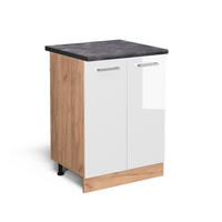 KÜCHENUNTERSCHRANK R-Line Weiß Hochglanz 60 cm, AP Anthrazit - Weiß Hochglanz/Eiche Wotan, Holzwerkstoff (60/81.6/60cm) - Vicco