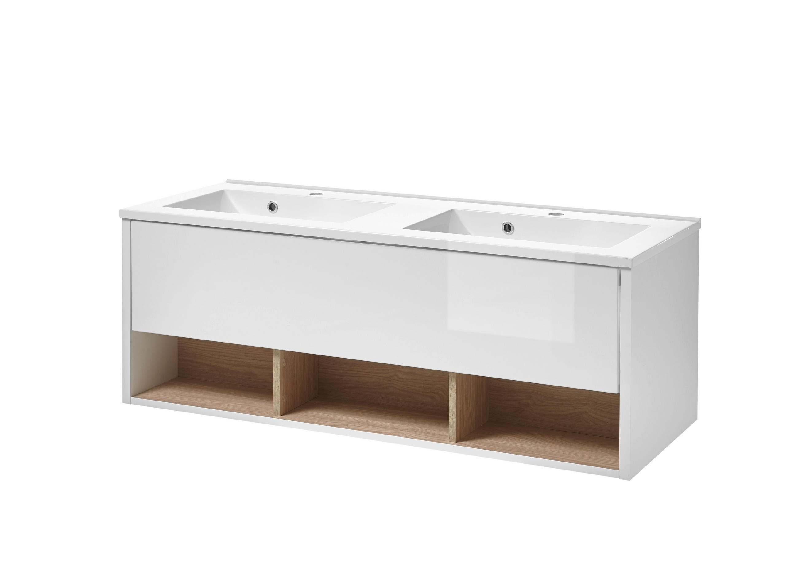 WASCHTISCH M20 Weiß Hochglanz & Eiche Dekor 120/44/47 cm mit Waschbecken - Weiß Hochglanz/Eichefarben, Holzwerkstoff (120/44/47cm) - Livojo