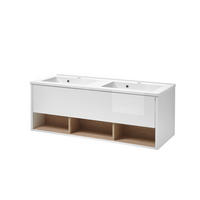 WASCHTISCH M20 Weiß Hochglanz & Eiche Dekor 120/44/47 cm mit Waschbecken - Weiß Hochglanz/Eichefarben, Holzwerkstoff (120/44/47cm) - Livojo