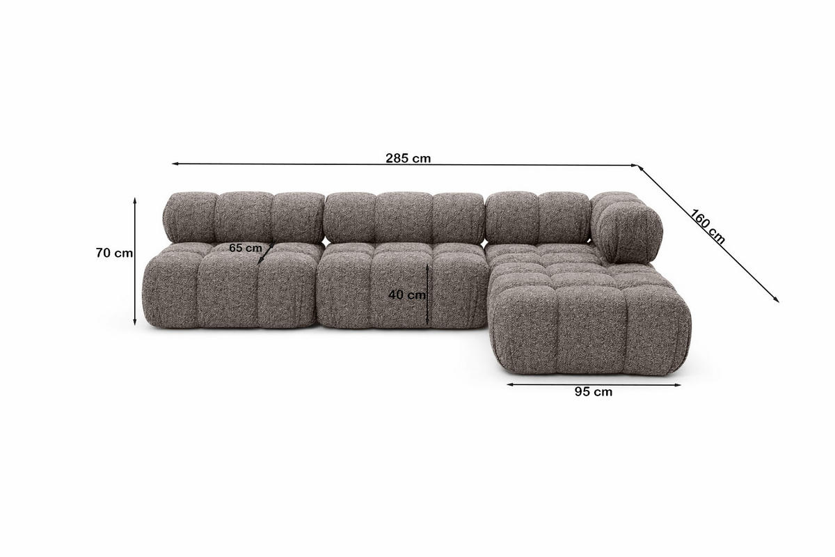 ECKSOFA L-Form Modulare, Bouclé-Stoff Abriamo, Braun, Rechts, Selia - Braun, Holz (285/160cm) - Kaiser Möbel