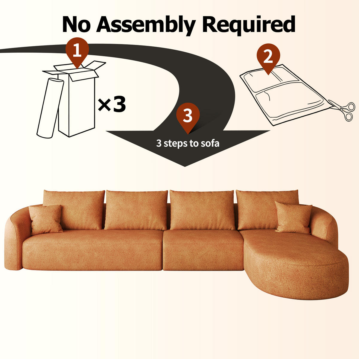 ECKSOFA 3-Sitzer 336 cm Rechts L-Form ohne Montage, DE-34817, Orange - Orange, Textil (336/168cm) - ComfortXL