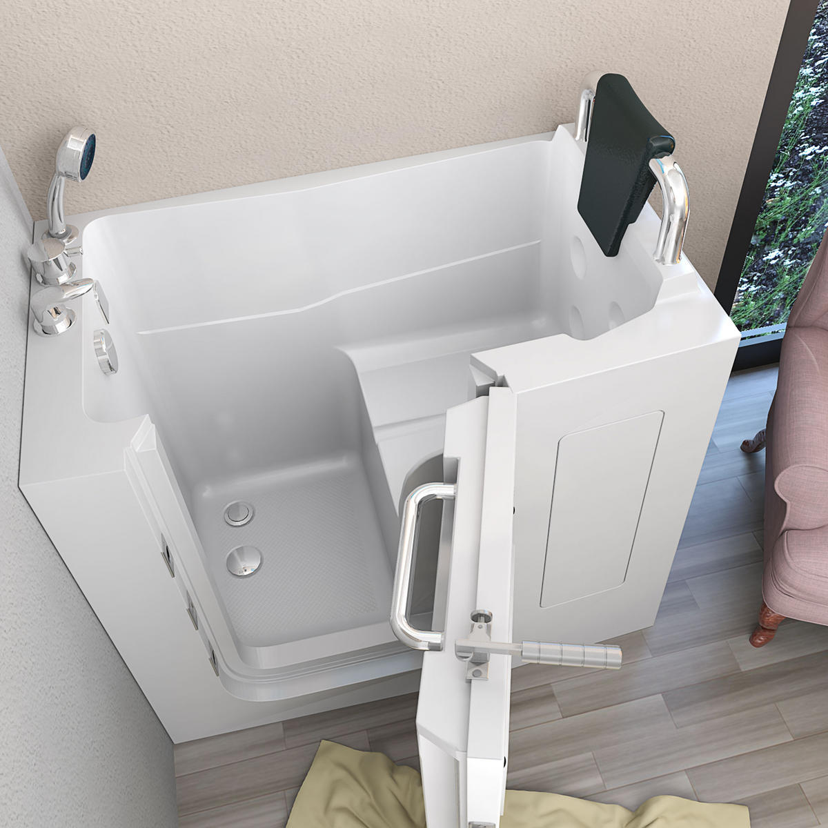 SITZBADEWANNE Senioren Sitzwanne mit Tür S08-A-R 68x110cm - Weiß, Glas/Kunststoff (110/114/68cm) - AcquaVapore by Sandra Jentho
