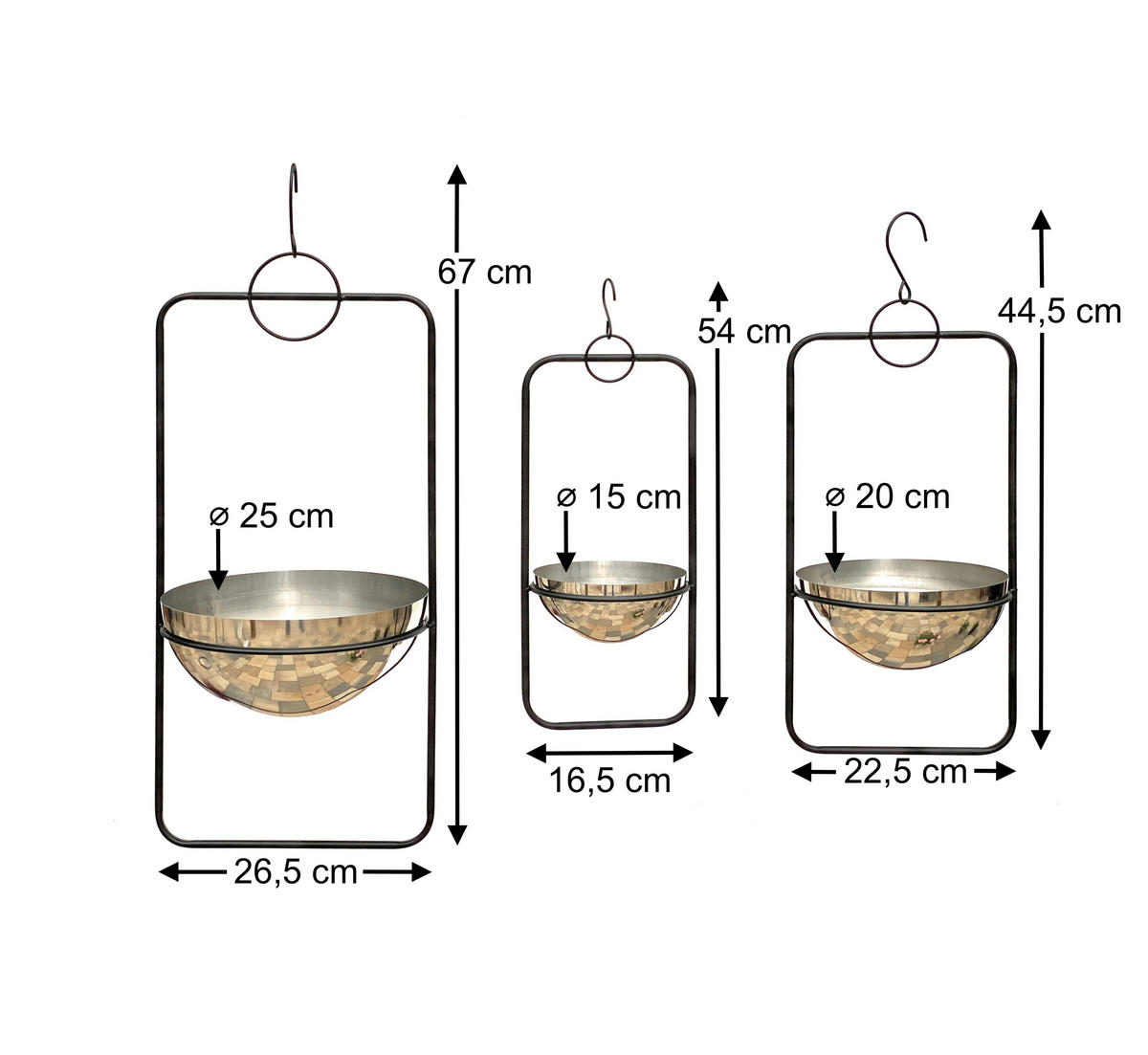 BLUMENAMPEL Wand 3er Set Metall Schwarz/Silber - Schwarz, Metall (15/15/7.5cm) - DanDiBo
