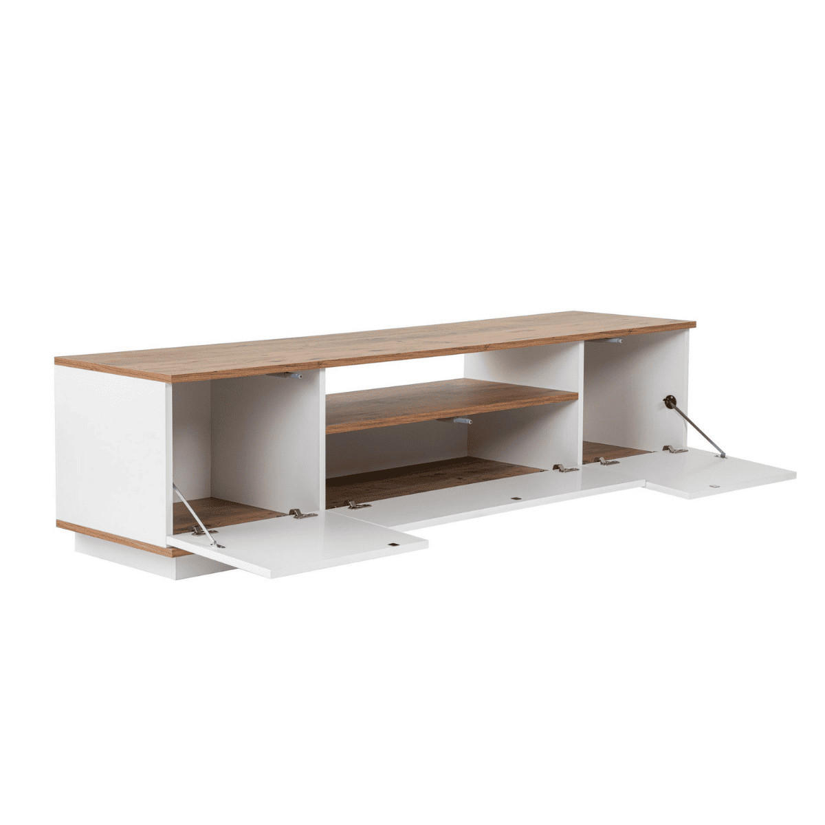 TV furniture with 3 folding doors and 1 niche, L180 cm - Weiß, Holzwerkstoff (44.5/44.6/12cm) - Calicosy