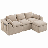 SOFA modular 3-Sitzer mit Fußhocker 256 x 161 cm Chenille Khaki - Braun, Holzwerkstoff (161/256cm) - Meubliv