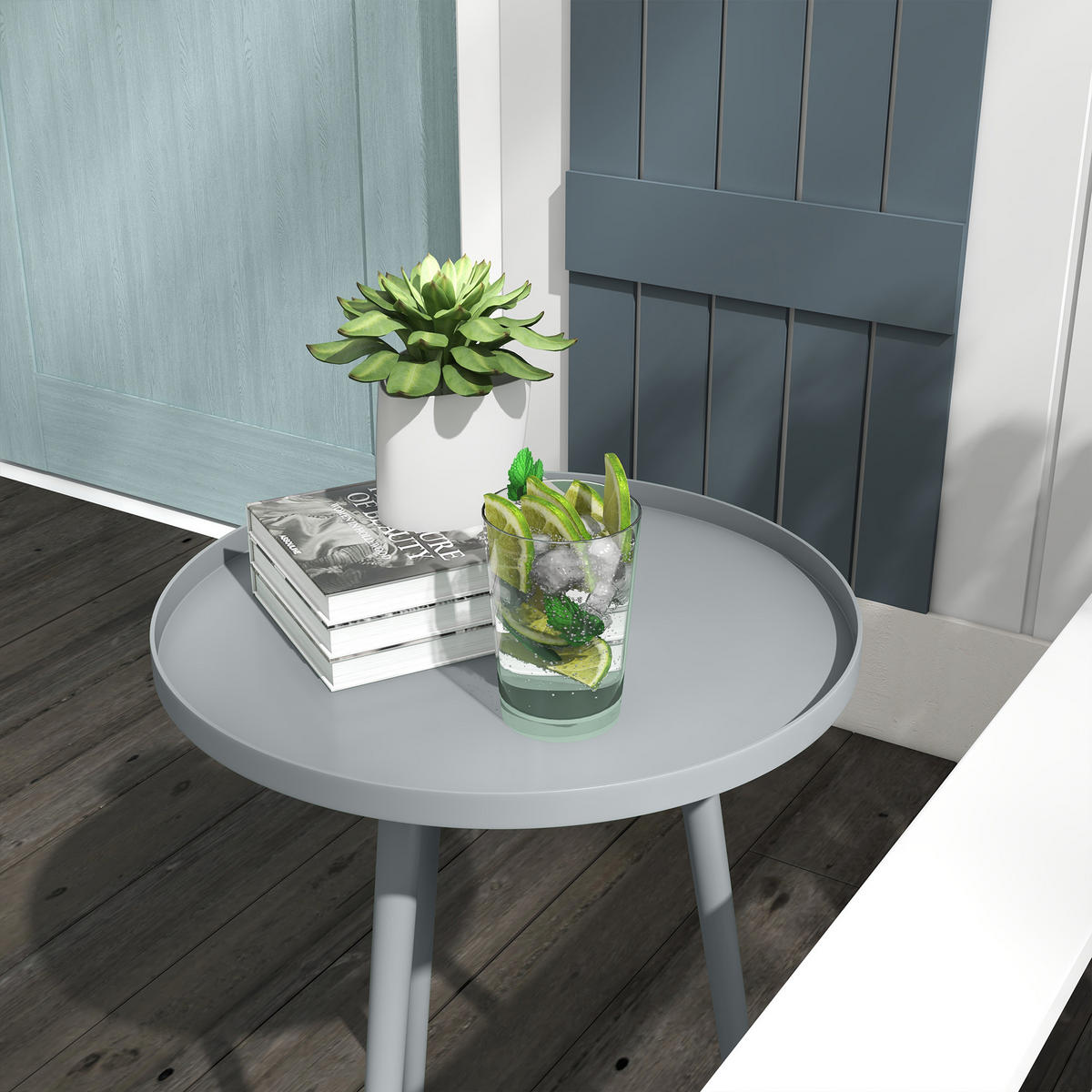 GARTENTISCH Stahl Grau - Grau, Metall (40/40/50cm) - Outsunny