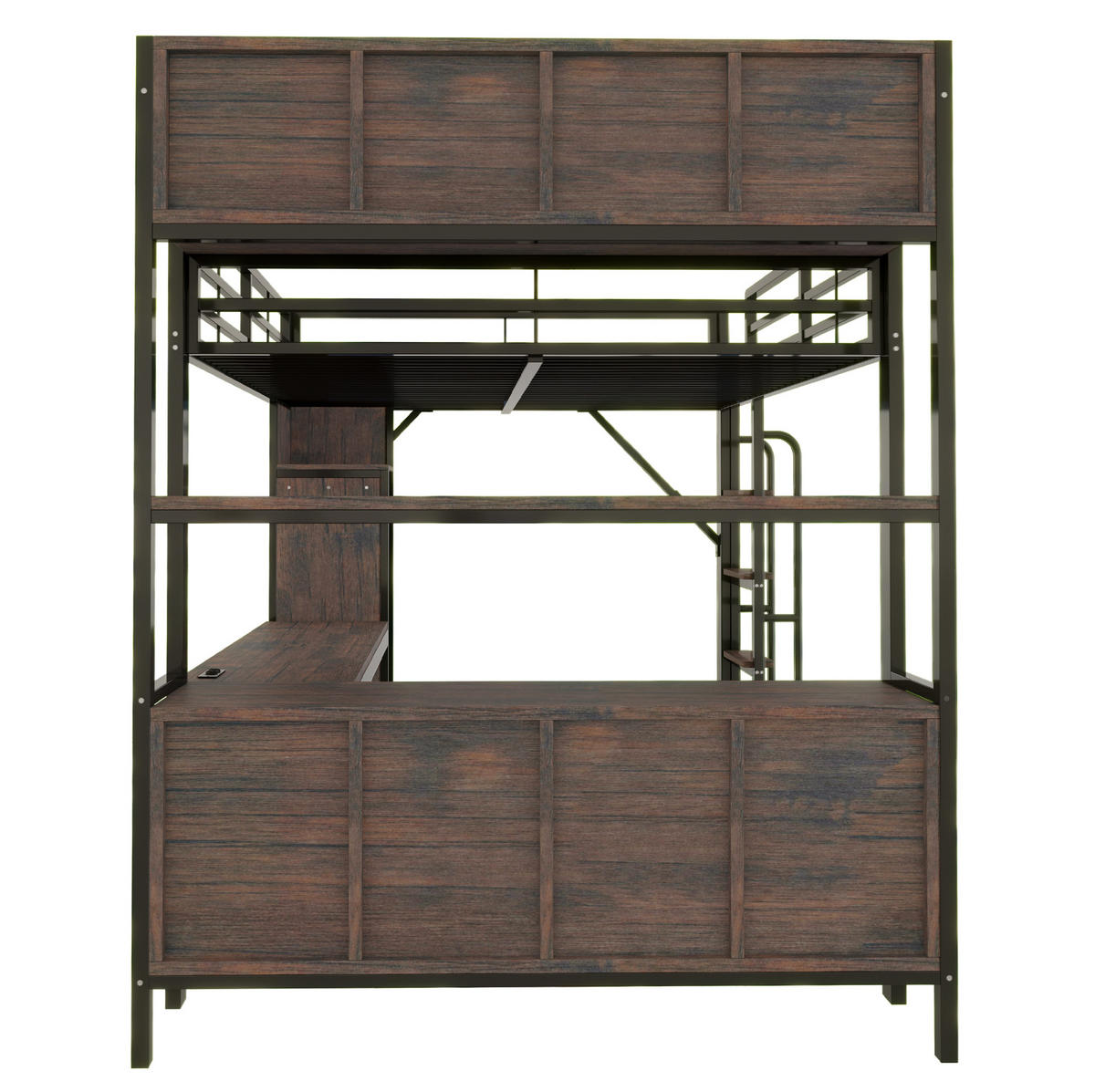 HOCHBETT 140x200 cm in Schwarz mit Schreibtisch, Kleiderschrank, LED und Steckdosen - Schwarz, Metall (140/200cm) - IVMEU