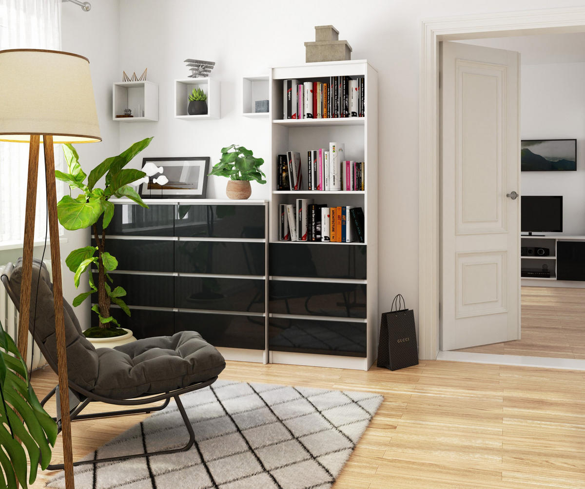 STANDREGAL Weiß, Graphit Glanz 180/60/35 - Weiß, Holzwerkstoff (60/180/35cm) - RAUMHIRSCH FURNITURE