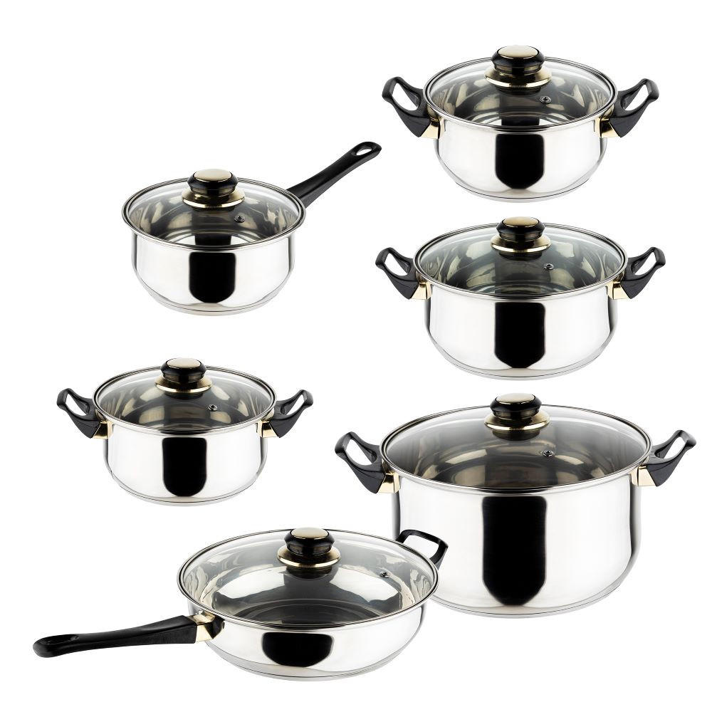 KOCHTOPF-SET 12tlg. aus Edelstahl mit Glasdeckel - Transparent, Metall - Haushalt International