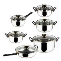 KOCHTOPF-SET 12tlg. aus Edelstahl mit Glasdeckel - Transparent, Metall - Haushalt International