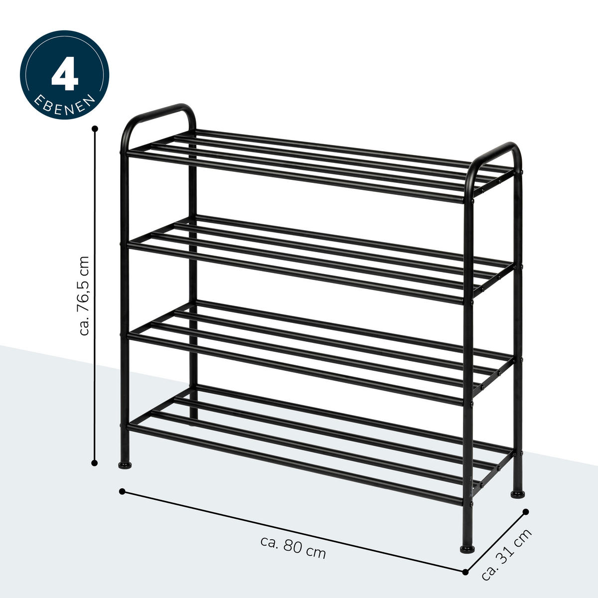 SCHUHREGAL, Metall, schwarz - Schwarz, Metall (80/76.5/31cm) - eluno