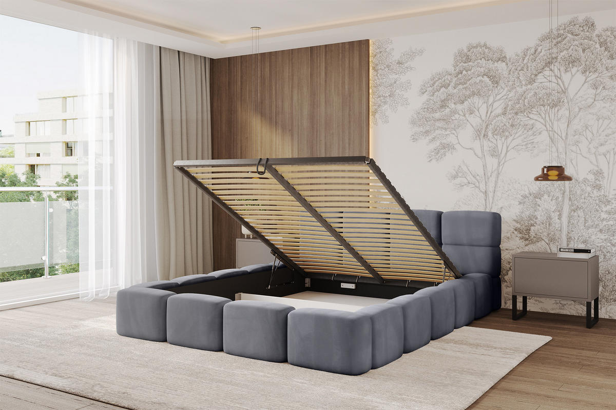 POLSTERBETT mit Bettkasten und Lattenrost, Bett mit Matratze H3/H4, Kopfteil, Boxbett, Doppelbett mit Stauraum - NATA-v1 200x200 Dunkelgrau - Dunkelgrau, Holzwerkstoff/Textil (200/200cm) - ALTDECOR