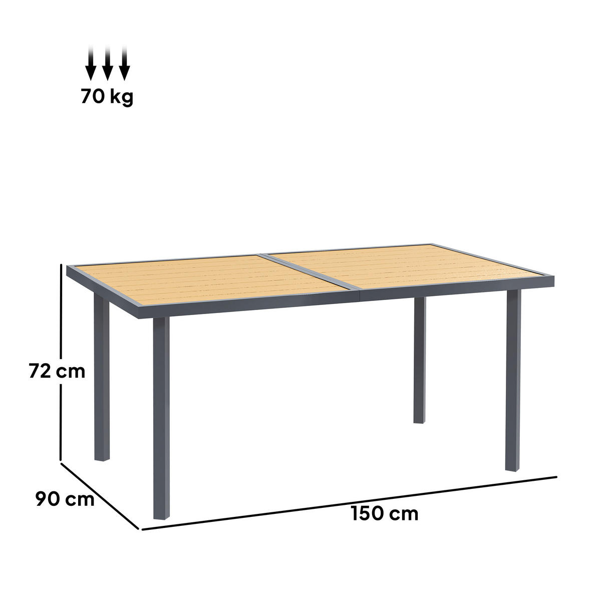 GARTENTISCH DE-14139 für 6 Personen, Holzoptik-Stahl Natur - Naturfarben, Metall (150/90/72cm) - ComfortXL