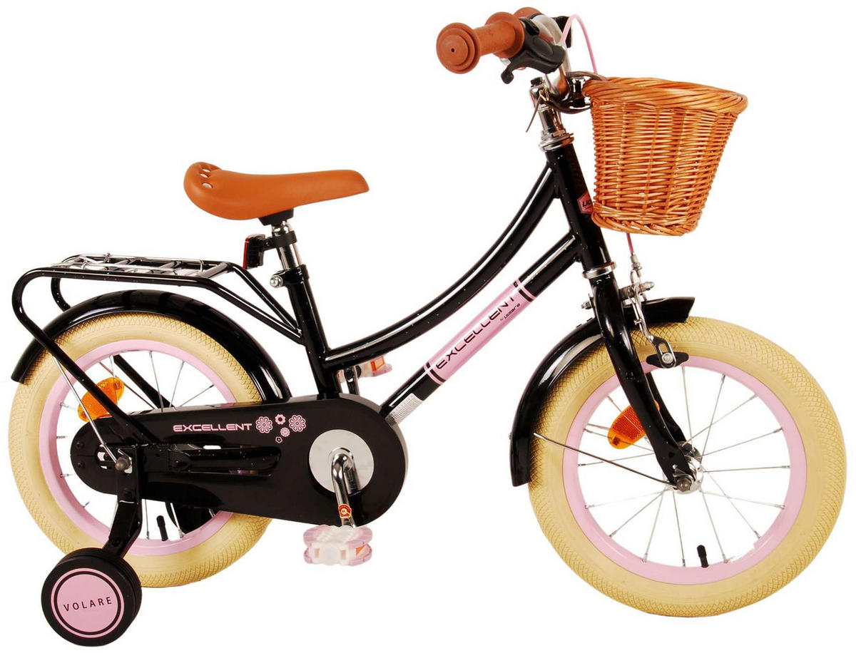 KINDERFAHRRAD Excellent - Mädchen - 14 Zoll - Rücktritt + Handbremse - Schwarz - Schwarz, Metall (53cm) - TPFSports