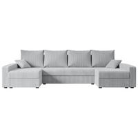 WOHNLANDSCHAFT mit Schlaffunktion und Bettkasten ALESIA-U 301x140x90 cm Grau Cord - Silberfarben/Grau, Holzwerkstoff/Kunststoff (301/90/140cm) - ALTDECOR