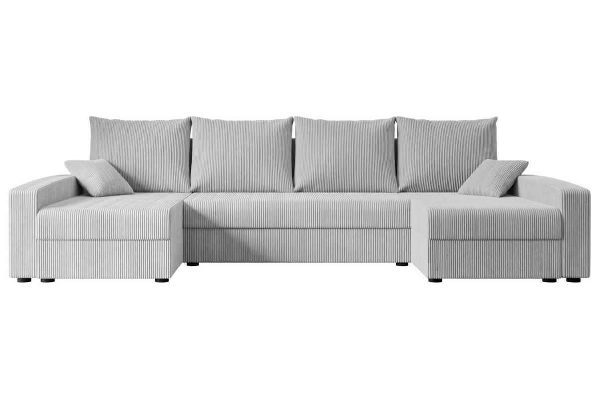 WOHNLANDSCHAFT mit Schlaffunktion und Bettkasten ALESIA-U 301x140x90 cm Grau Cord - Silberfarben/Grau, Holzwerkstoff/Kunststoff (301/90/140cm) - ALTDECOR