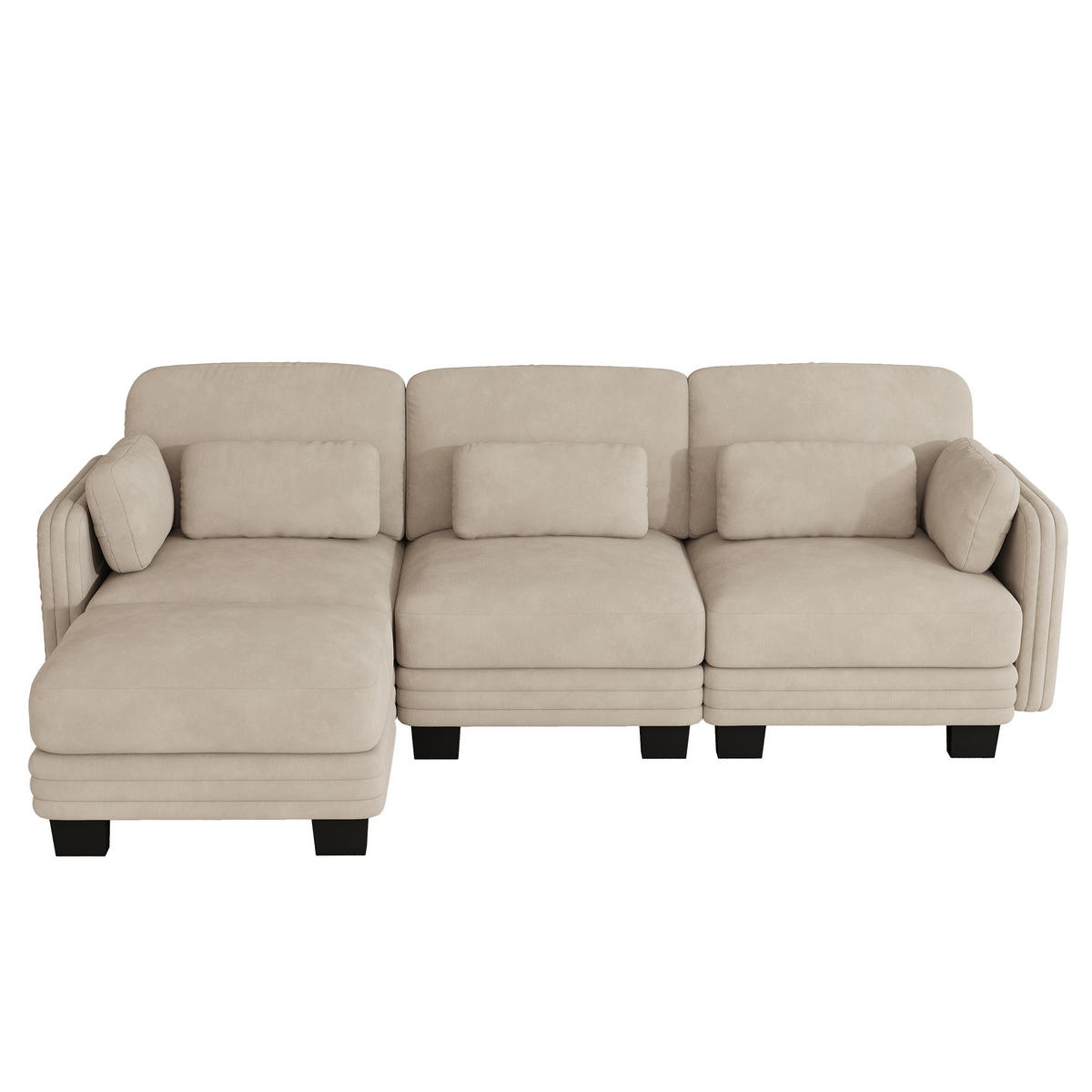 ECKSOFA L-Form 3-Sitzer mit Ottomane, DE-42686, Hellbraun - Hellbraun, Holz (253/143cm) - ComfortXL