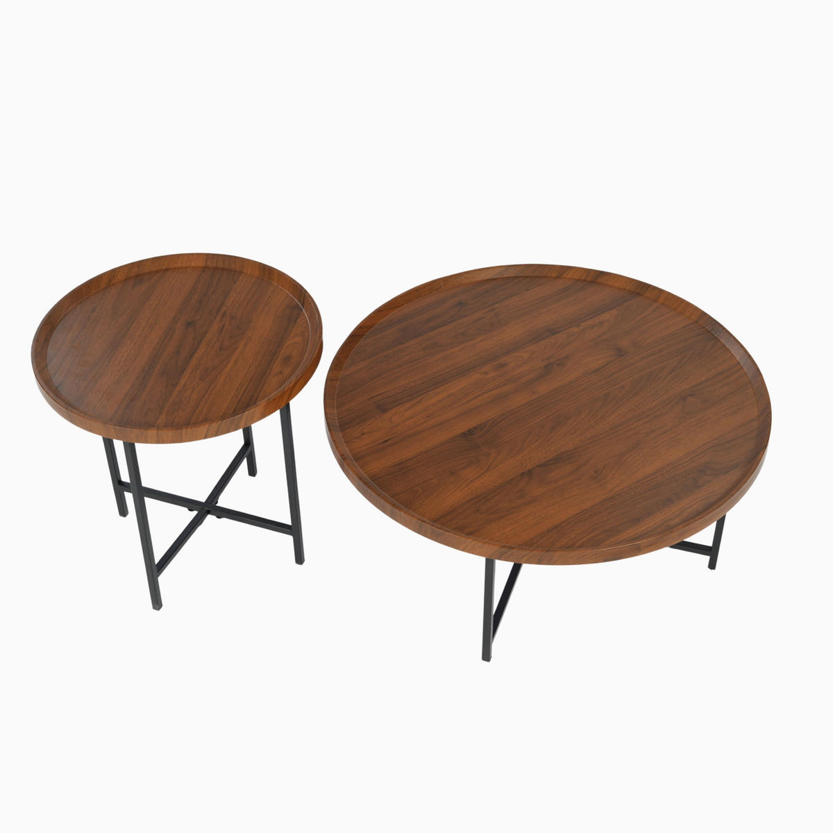 COUCHTISCH 2-teiliges Set Dunkle Holzmaserung - Dunkelbraun, Holzwerkstoff/Metall (80/80/50cm) - Urban Meuble