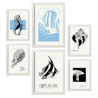 POSTER Set Mit 6 Schwarze Tintenmeermuster Größe A3 & A4 Weißer Rahmen - Weiß, Papier (29.7/1cm) - Nacnic