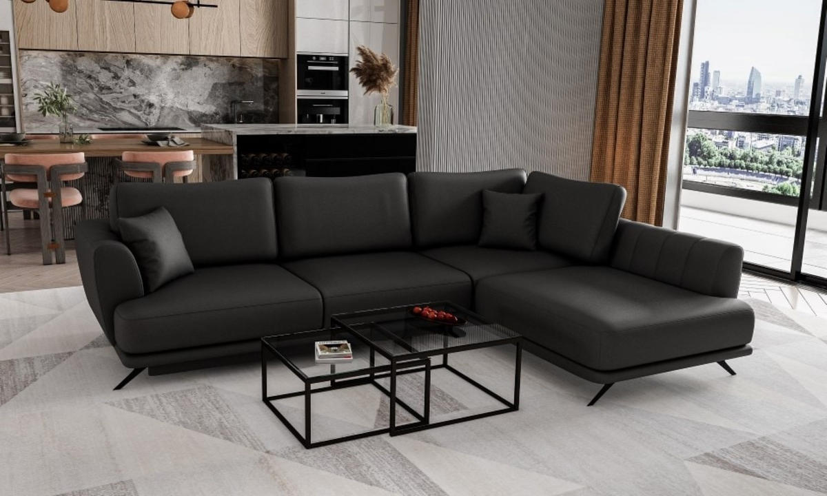 ECKSOFA mit Schlaffunktion und Bettkasten - Schwarz, Textil/Metall (191/276cm) - Eltap