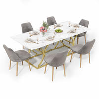 ESSTISCH Marmordesign MDF Tischplatte mit Metallbeinen Gold stabil 200 cm 8-10 Personen - Goldfarben/Weiß, Holzwerkstoff/Metall (200/80/76cm) - EVRYAE