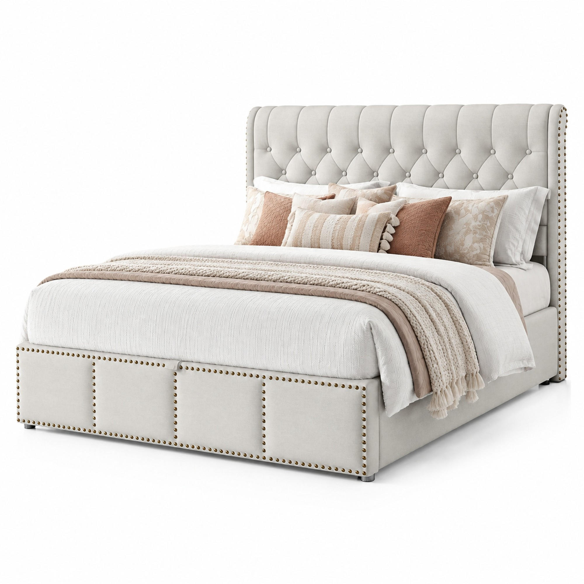 POLSTERBETT 140/190 cm in Grau mit Bettkasten, Lattenrost, Leinen - Hellgrau, Holzwerkstoff/Textil (140/190cm) - CHICFURN