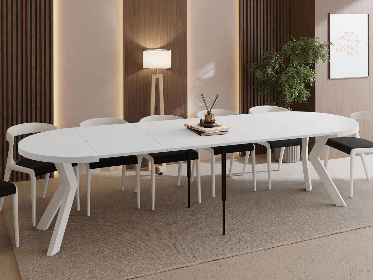 ESSTISCH Savio Weiß rund ausziehbar verlängerbar XXL, Weiß 100-300/100/77 cm - Weiß, Holz/Holzwerkstoff (100/100/77cm) - WFL GROUP