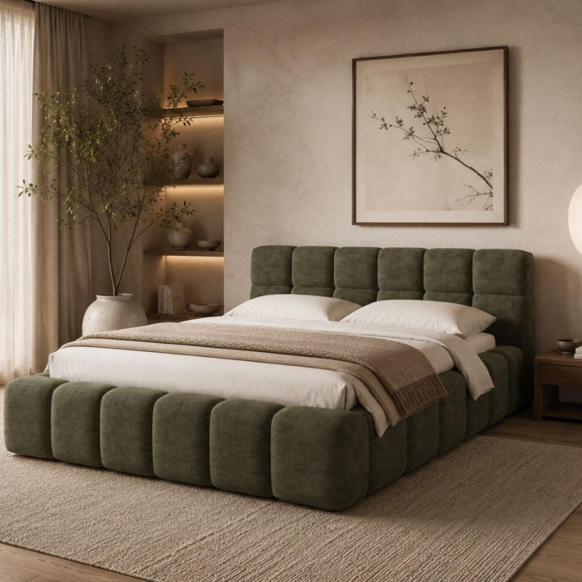POLSTERBETT NUBO Premium 140x200 cm mit Bettkasten – PERFECT HARMONY 39 - Grün, Holz (140/200cm) - Dekori_Interiors