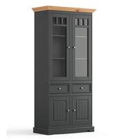 VITRINE Belluno Elegante Kiefer Natur gebeizt / basaltgrau lackiert 89 / 44 / 190cm - Grau/Kieferfarben, Holz/Holzwerkstoff (89/190/44cm) - Feldmann-Wohnen