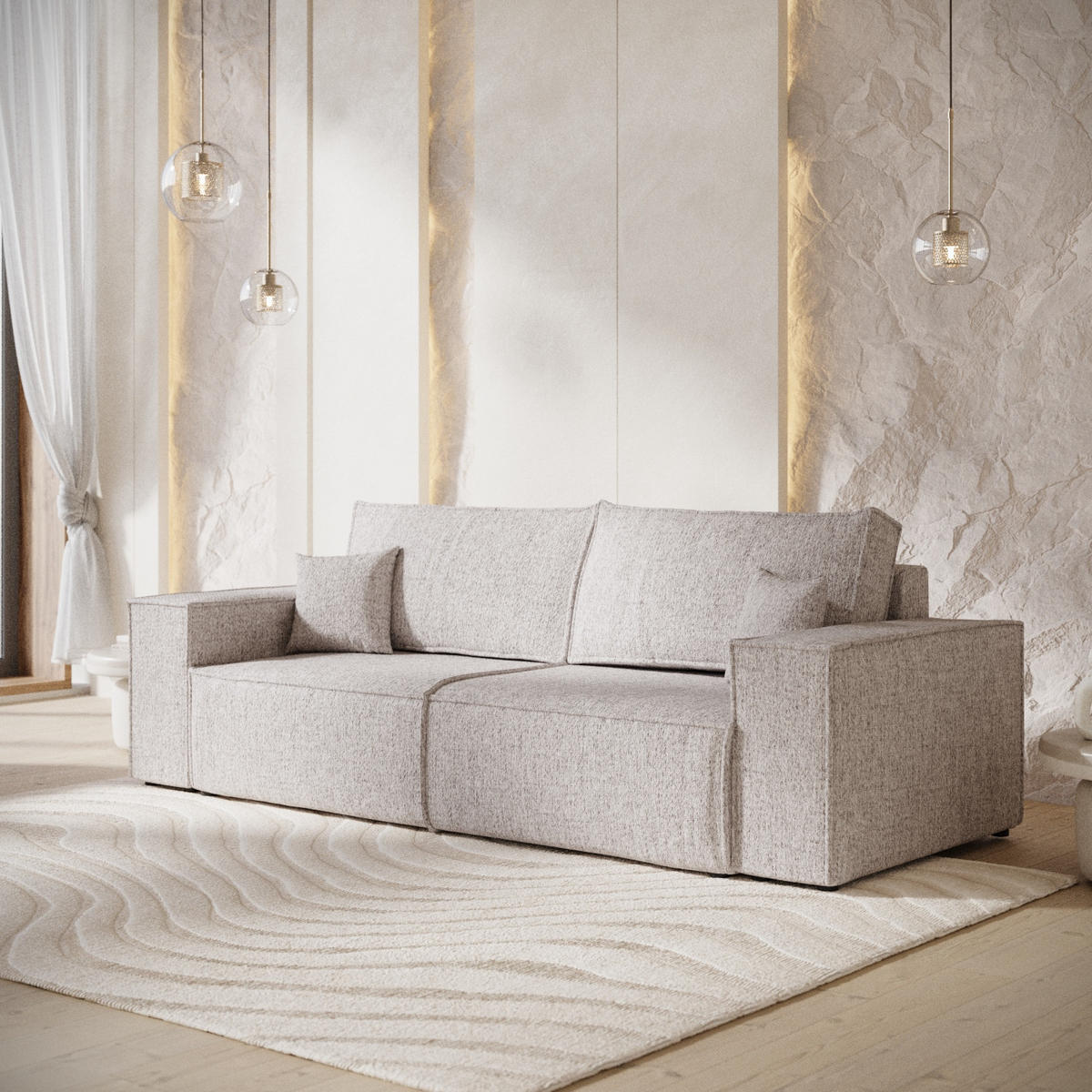 SOFA RESSO mit Schlaffunktion Beige im Neve Stoff - Beige/Schwarz, Holz/Holzwerkstoff (255/70/105cm) - AltaBeds