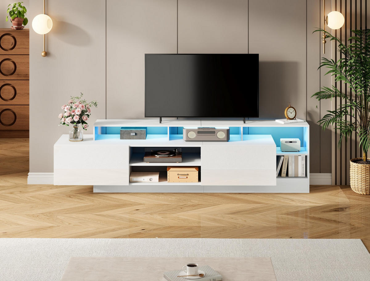 TV-LOWBOARD 190/40/48,5 cm mit LED-Beleuchtung, Hochglanzfront und Stauraum aus Spanplatte, Weiß - Weiß, Holzwerkstoff (190/48.5/40cm) - Redom