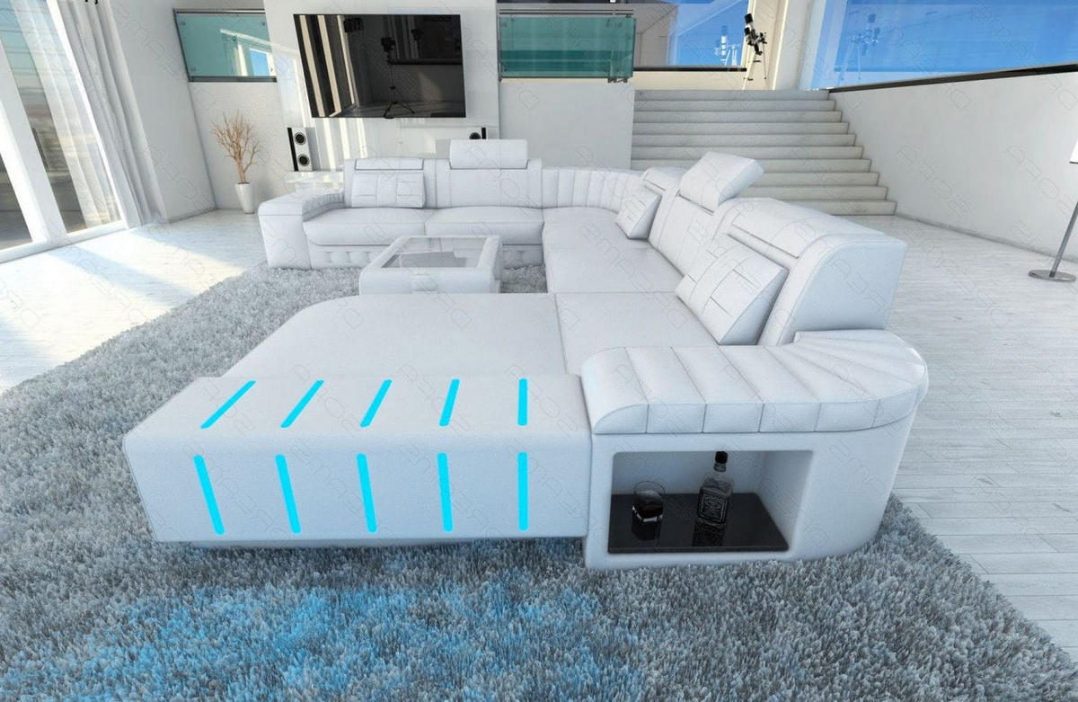 WOHNLANDSCHAFT Bellagio Weiß Büffelleder - Weiß, Leder (362/80/287cm)