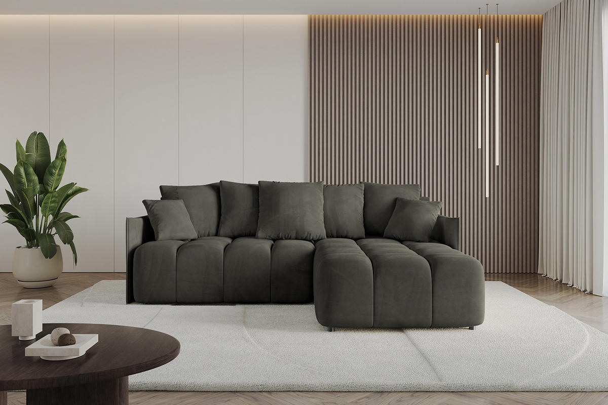 ECKSOFA Ottomane rechts LONLI-L 251x189x68 Schwarz Velours - Schwarz, Holzwerkstoff/Kunststoff (189/251cm) - ALTDECOR