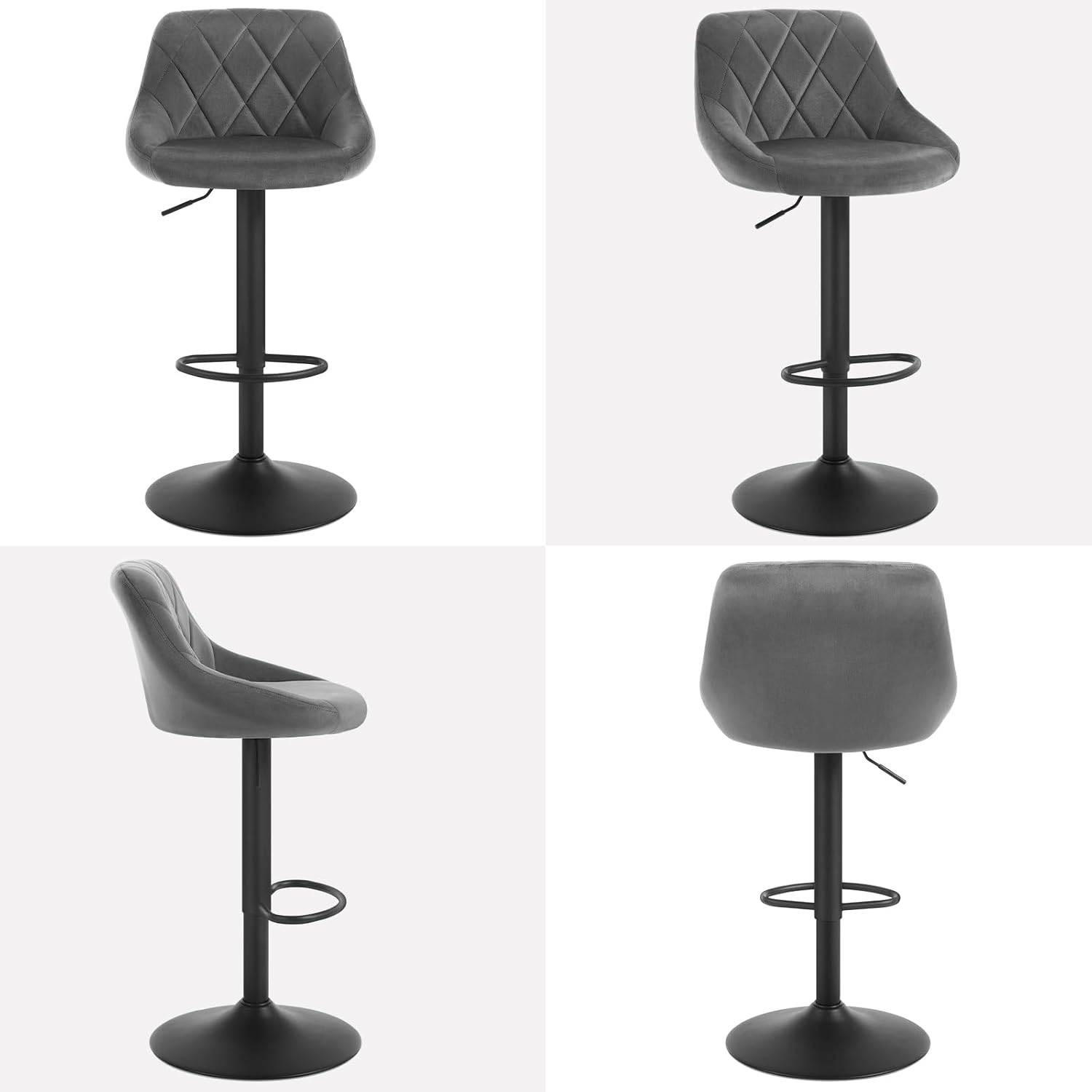 BARHOCKER aus Samt, Drehbar, Dunkelgrau - Dunkelgrau/Schwarz, Textil/Metall (47/83/39cm) - Woltu