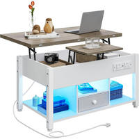 COUCHTISCH, 4-in-1, Weiß, Grau, höhenverstellbar, LED - Weiß, Holzwerkstoff (47.8/90/61.7cm) - Kaket