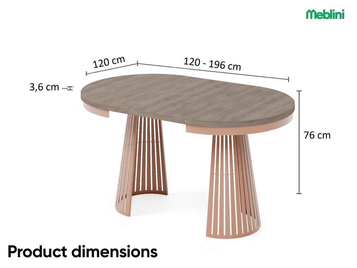 ESSTISCH Cone Bis - Sandfarben/Kupferfarben, Holzwerkstoff/Metall (120/120/76cm) - Meblini