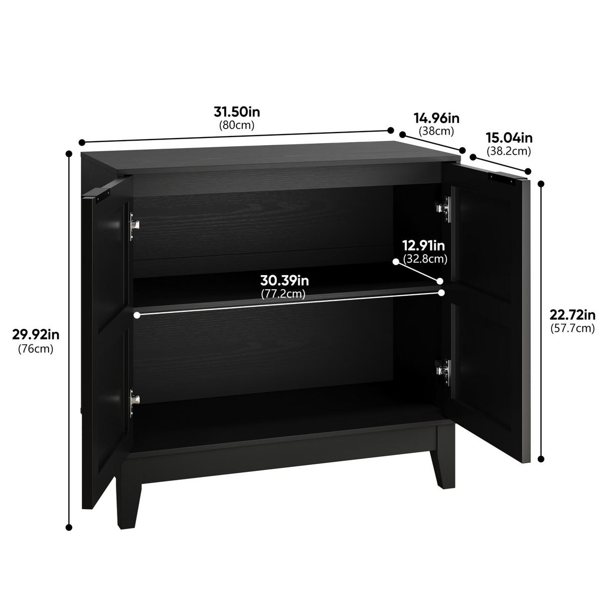 SIDEBOARD aus MDF 80x38x79 cm Schwarz mit 2 Türen und verstellbarer Inneneinteilung - Schwarz, Holzwerkstoff (80/76/38cm) - IVMEU