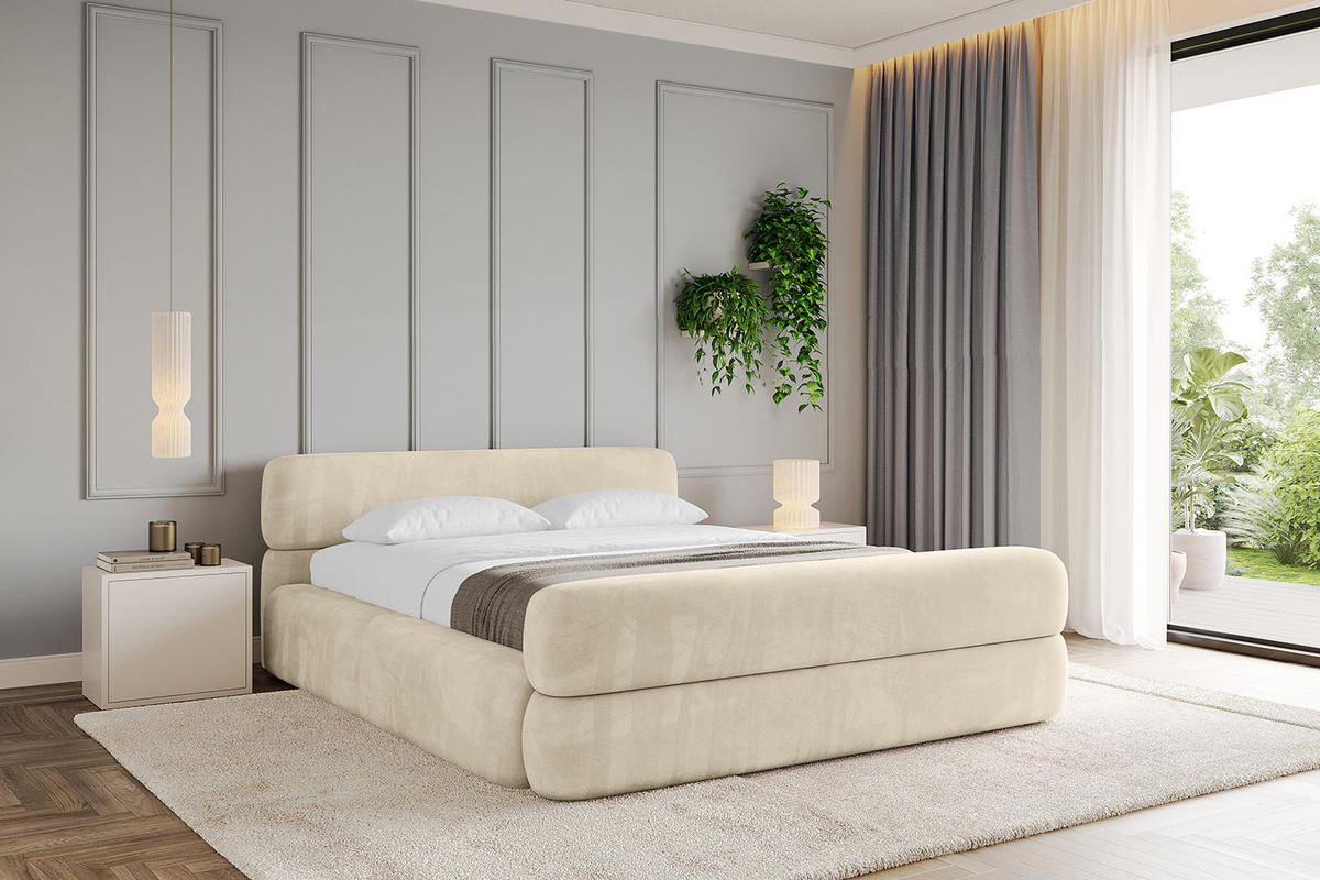 POLSTERBETT mit Bettkasten, Fußteil und Lattenrost, Boxbett ohne Matratze - ENORA-Z-V1 140x200 Beige - Ecru, Holzwerkstoff/Textil (140/200cm) - ALTDECOR