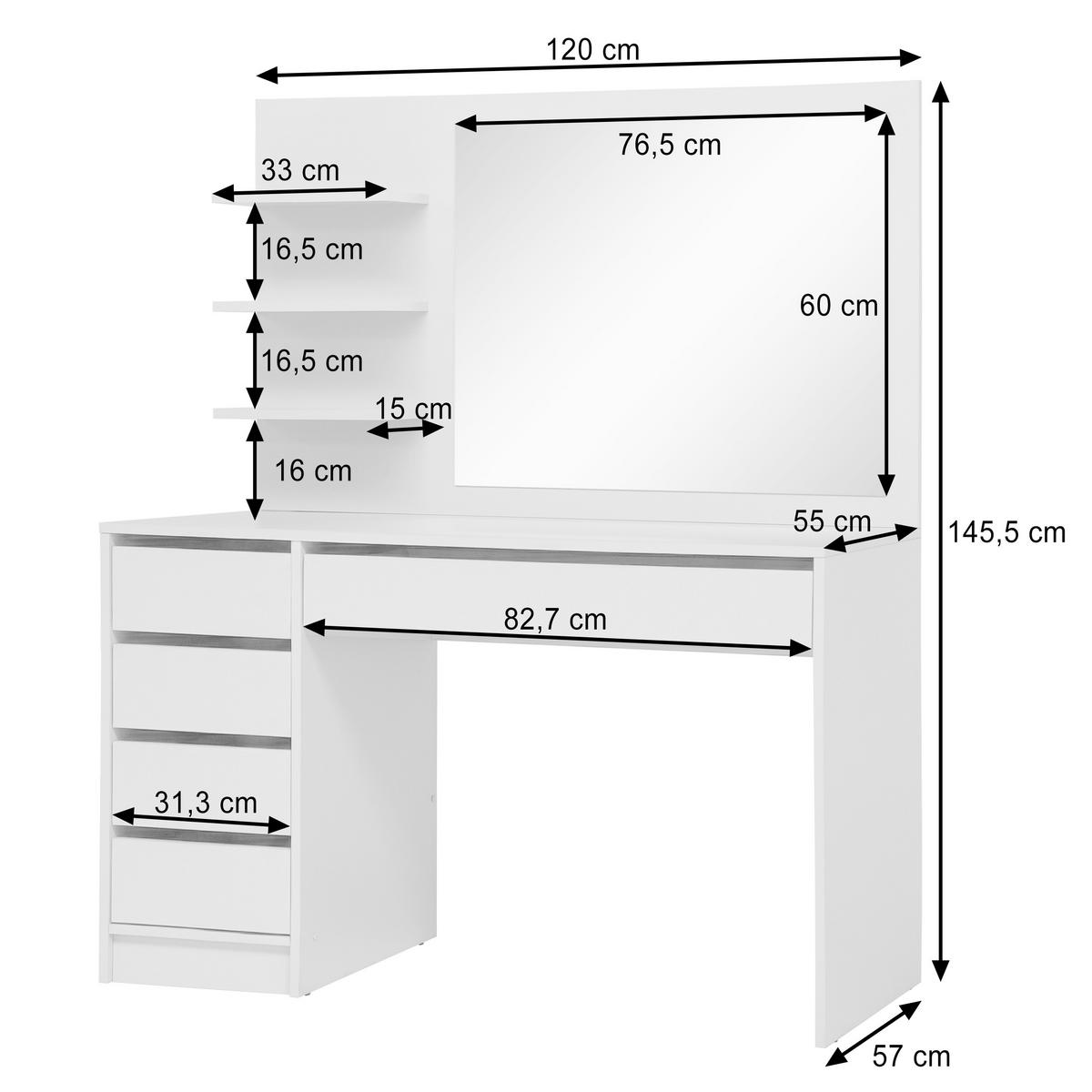 TOALETNÍ stolek Malta s 5 zásuvkami, se zrcadlem, bez úchytek, kašmír - černá/kašmírová, kov/kompozitní dřevo (120/145.5/57cm) - Beautysofa