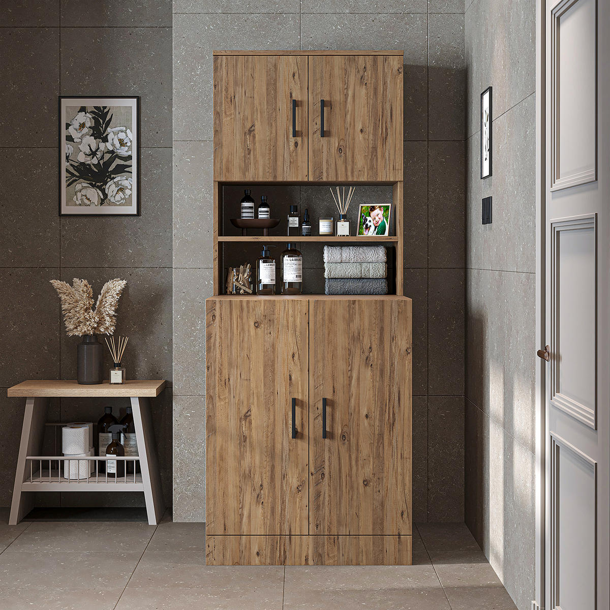 WASCHMASCHINENSCHRANK Atlantic I 70cm Breit, 180cm Hoch - Eichefarben, Holzwerkstoff (70/180/69cm)