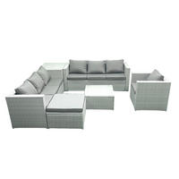 GARTENMÖBEL-SET mit Kissen Polyrattan Hellgrau-Mix 8-Sitzer - Hellgrau/Grau, Glas/Kunststoff - Fimous