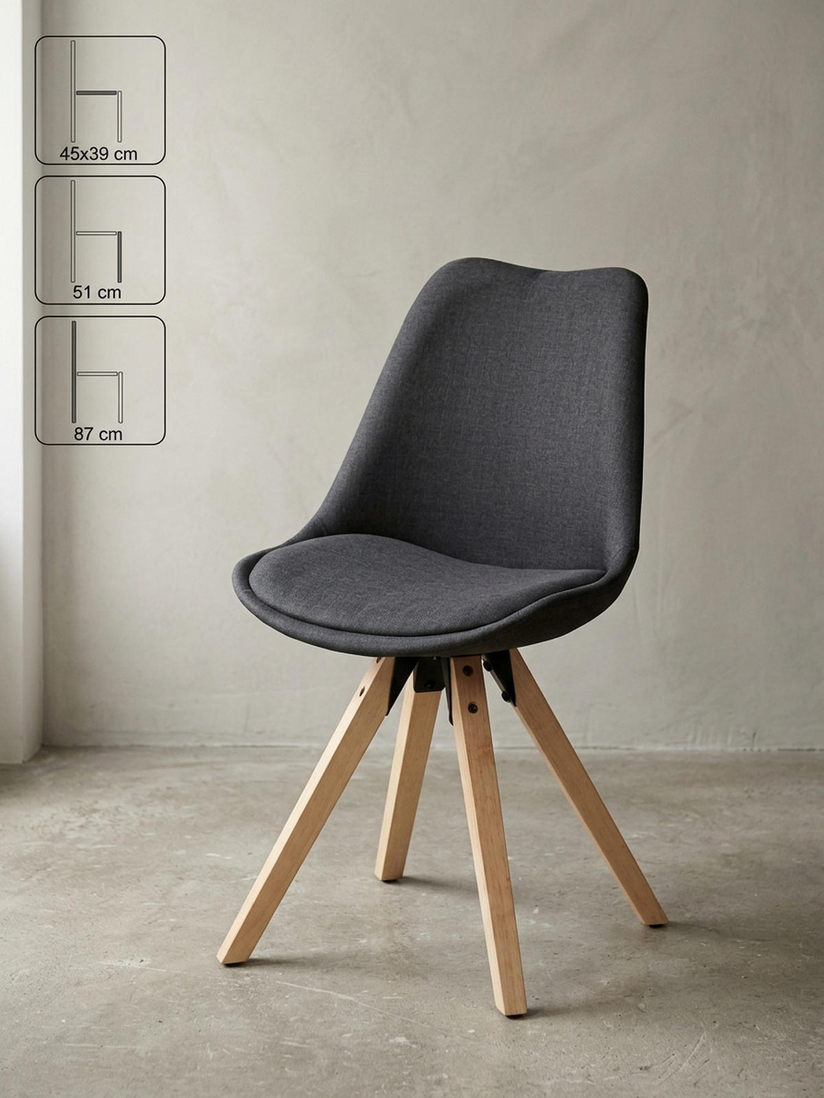 ESSZIMMERSTUHL 2er Set Stoffbezug mit Holzgestell Skandinavisch gepolstert, Anthrazit 49x52x87 cm - Anthrazit/Beige, Holz/Textil (49/87/52cm) - KADIMA DESIGN