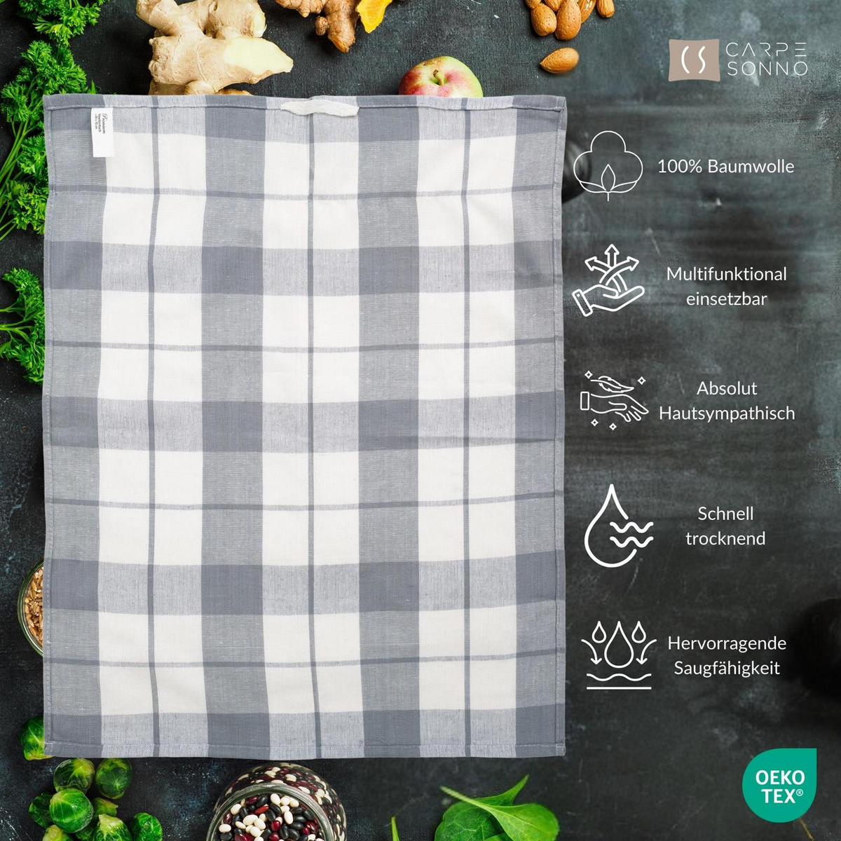 GESCHIRRTÜCHER 50x70 cm im 12er Set aus 100% Baumwolle, Küchentücher Grau - Grau, Textil (50/70cm) - Carpe Sonno