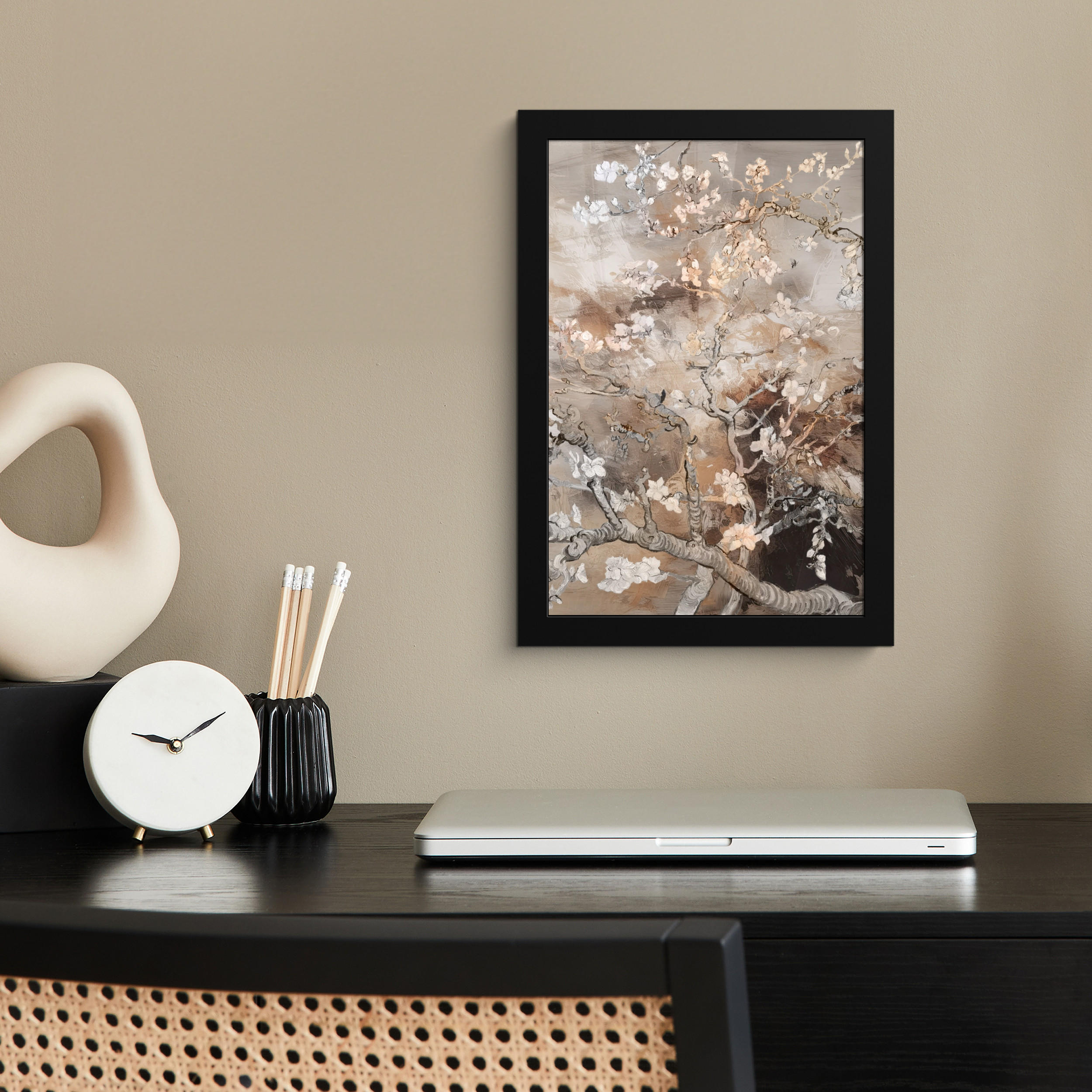GERAHMTES BILD Mandelblüte - Kunst - Van Gogh - Beige - Abstrakt 20x30 cm - Braun, Papier (20/30cm) - MuchoWow