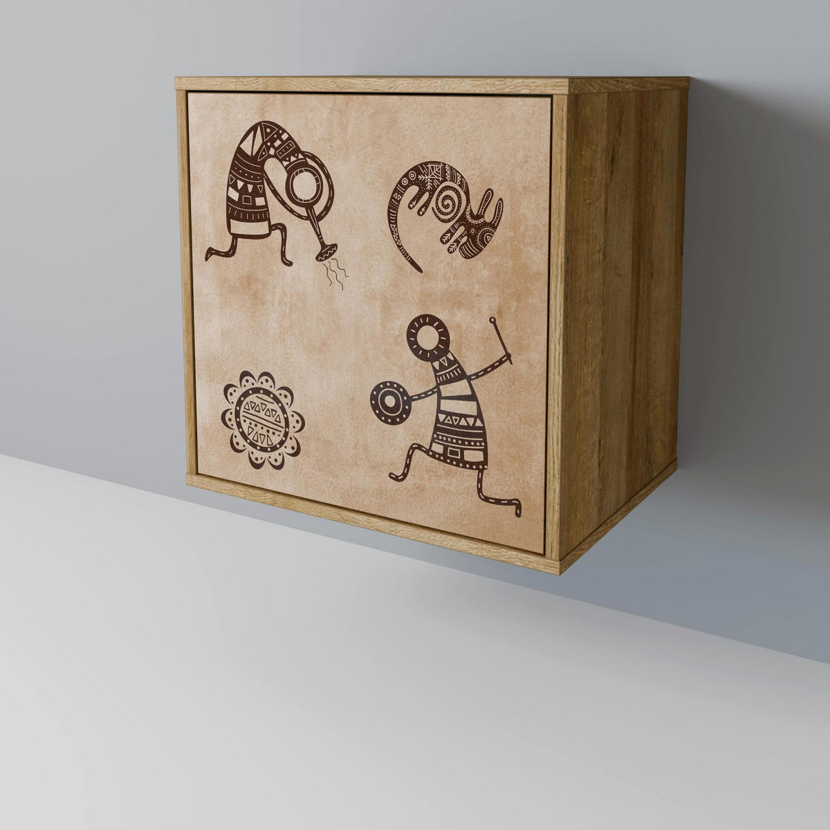 SIDEBOARD AFRICAN STYLE, Eichefarben, 57,5x42x77,5 cm, Schräge Buchenholzfüße - Eichefarben/Buchefarben, Holzwerkstoff/Buchenholz (57.5/77.5/42cm) - SpaceRebels