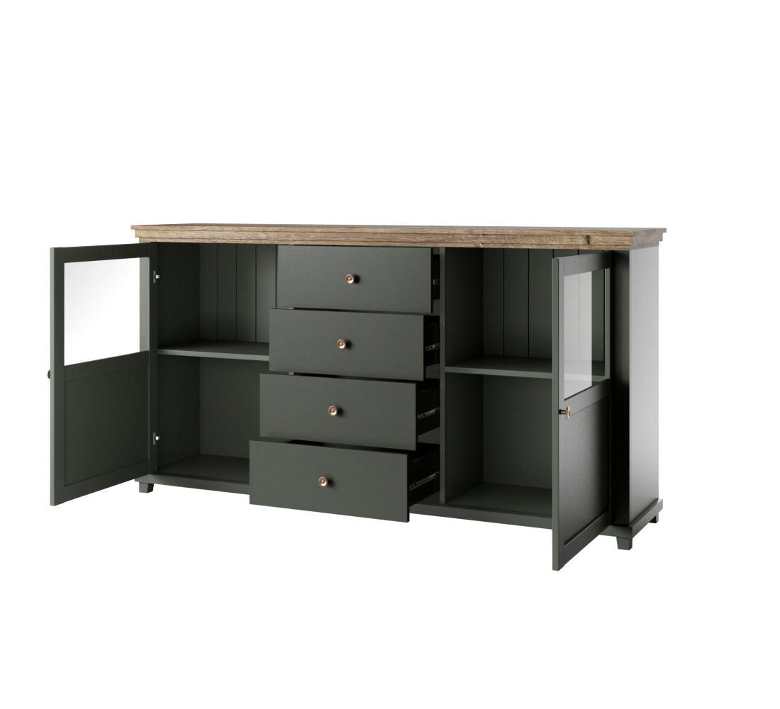 SIDEBOARD Elda Grün / Eiche Lefkas 181 / 42 / 93 cm - Grün, Holz/Holzwerkstoff (181/93/42cm) - Feldmann-Wohnen